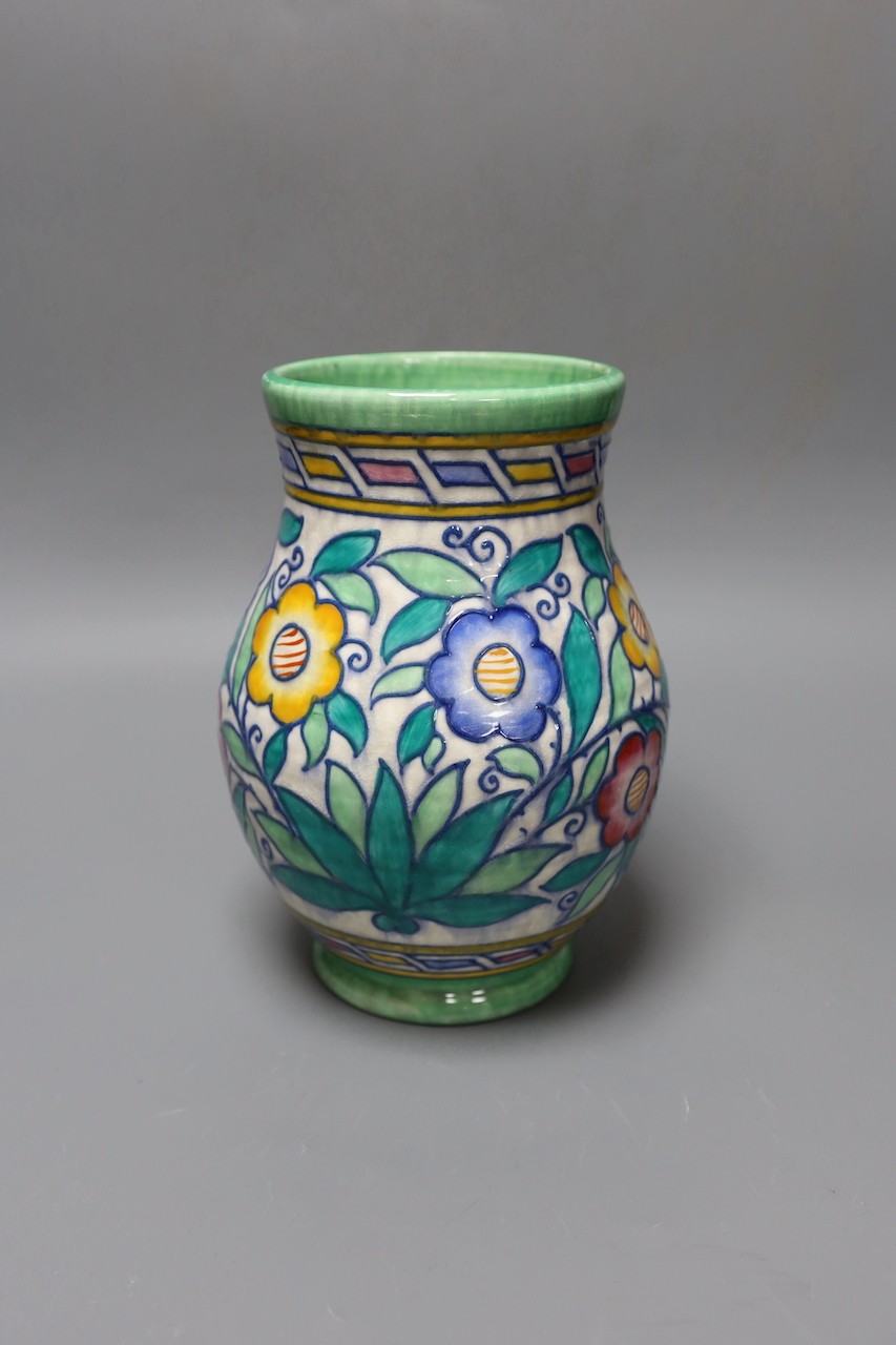 A Charlotte Rhead jug, 22 cms high.